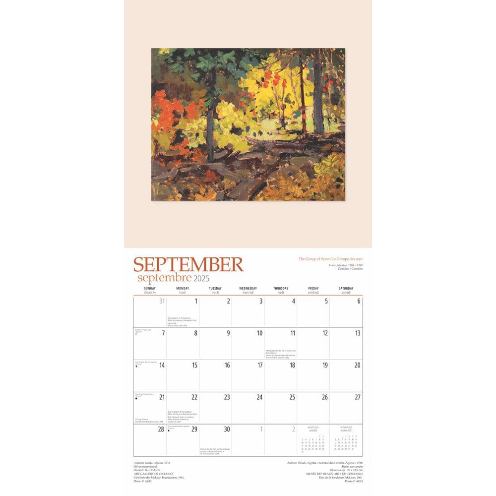 Group of Seven AGO 2025 Wall Calendar Interior of calendar 2