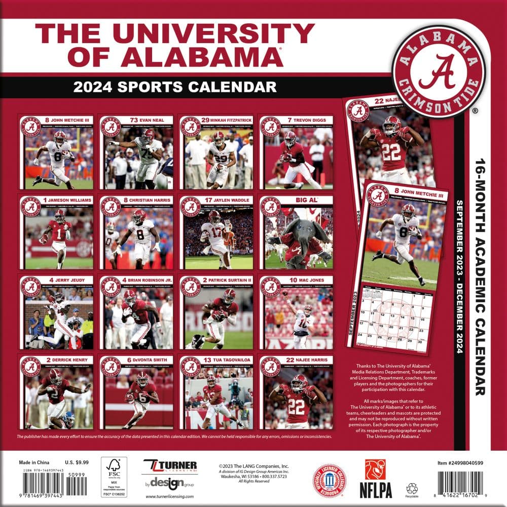 Alabama Crimson Tide 2024 Mini Wall Calendar