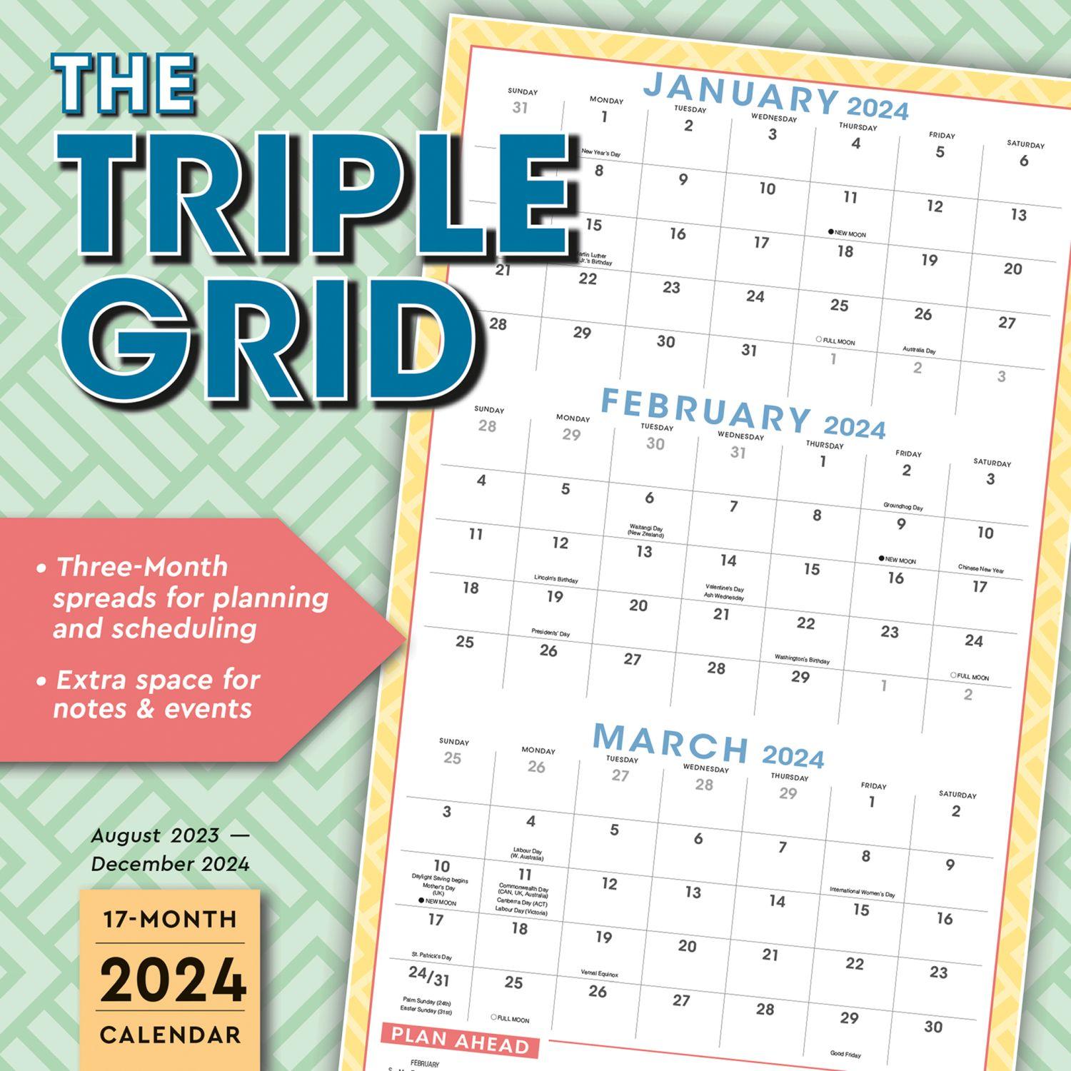 The Triple Grid 17-Month 2024 Wall Calendar Planner 