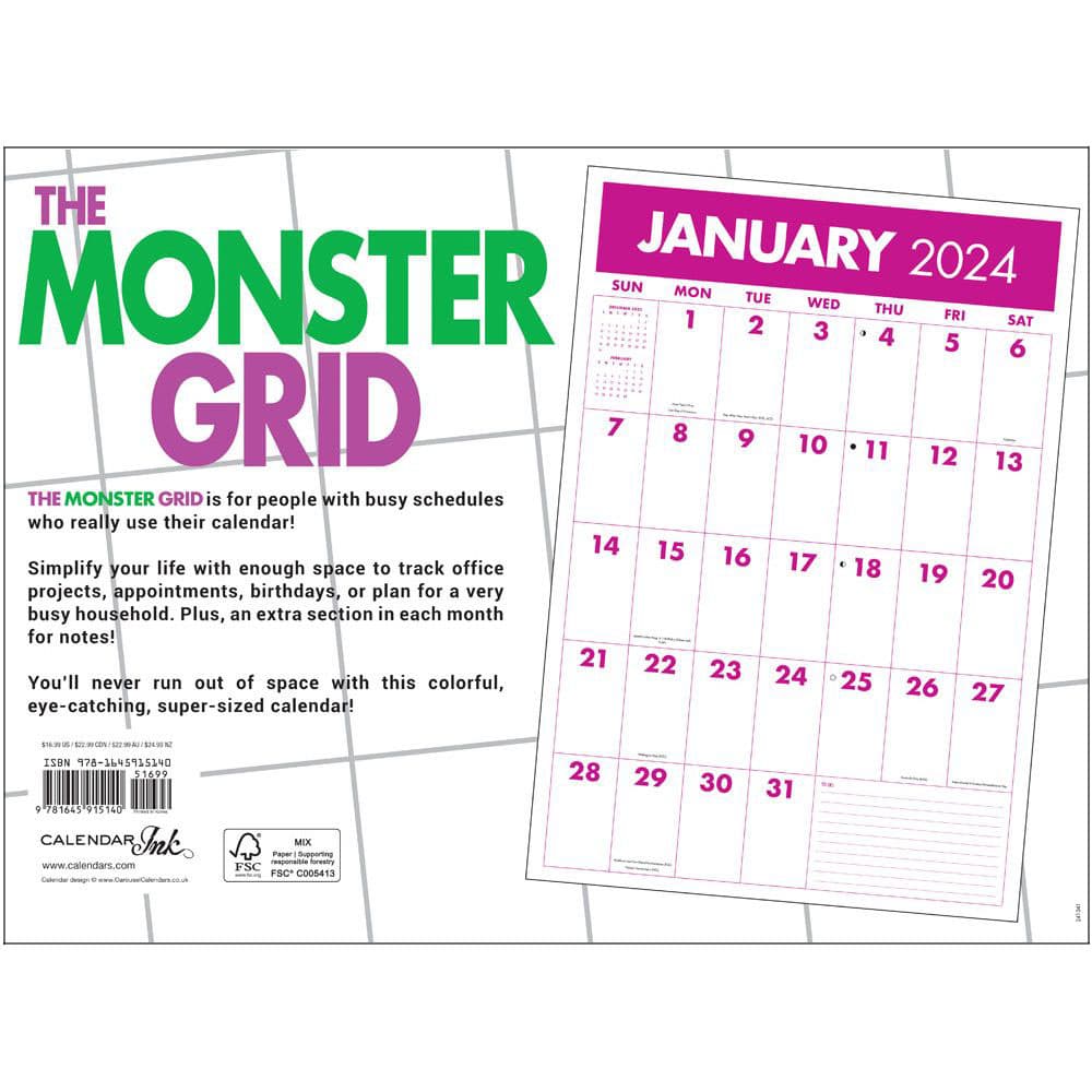 Monster Grid 2024 Wall Calendar Alternate Image 1