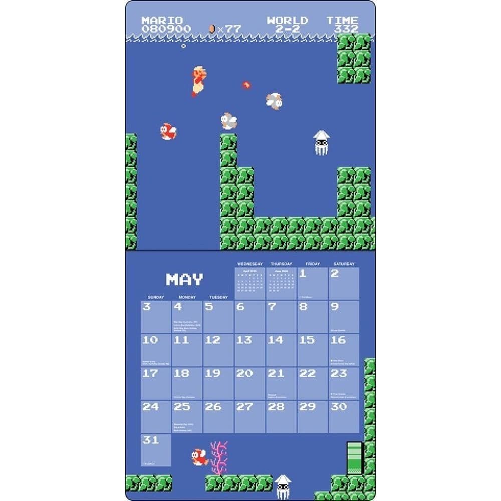 Super Mario Bros 8 Bit Pixel Art Retro 2026 Wall Calendar Third Alternate Image