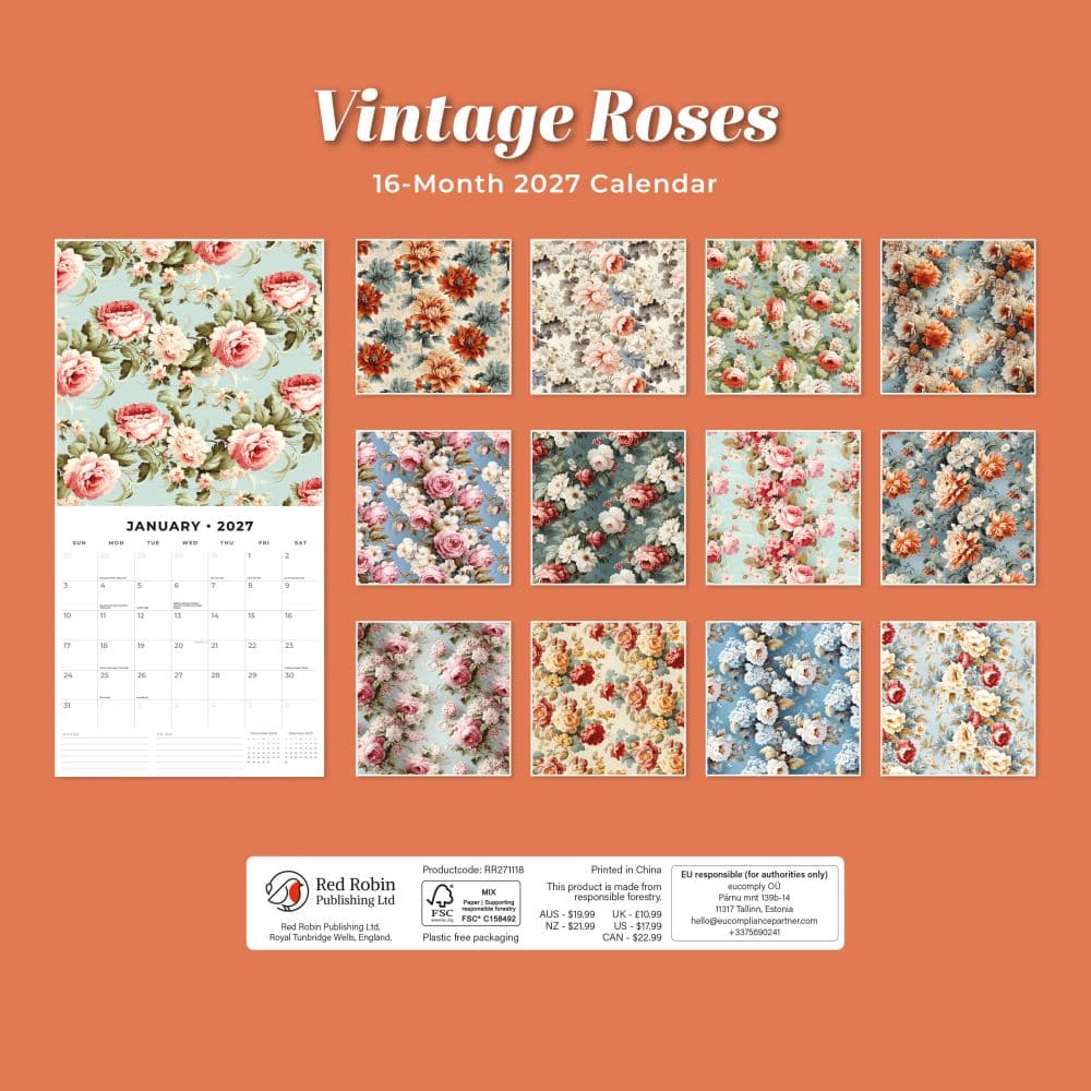 Vintage Roses 2027 Wall Calendar First Alternate Image
