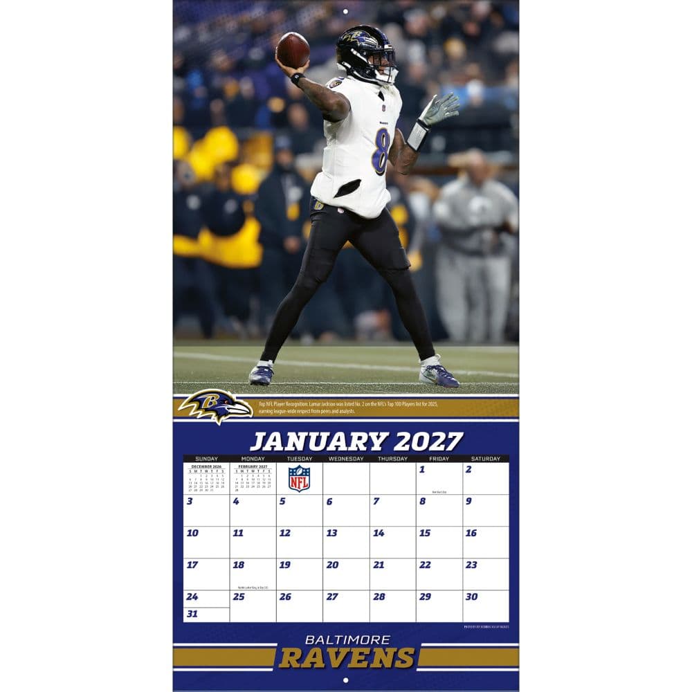 NFL Baltimore Ravens Lamar Jackson 2027 Wall Calendar Third Alternate Image