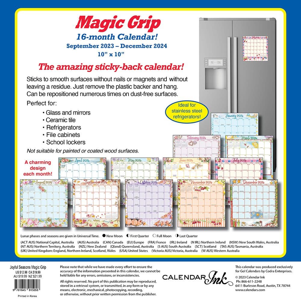 Joyful Seasons Magic Grip 2024 Wall Calendar