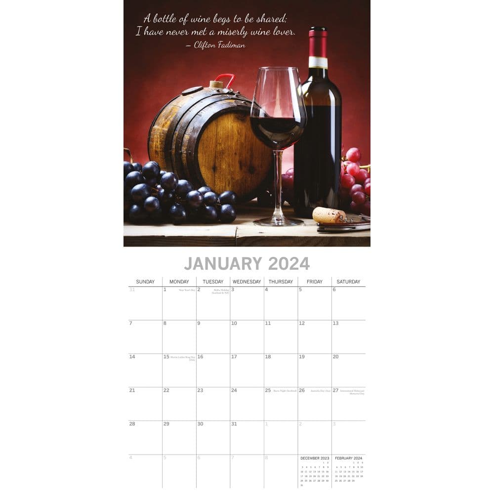 Wine 2025 Wall Calendar