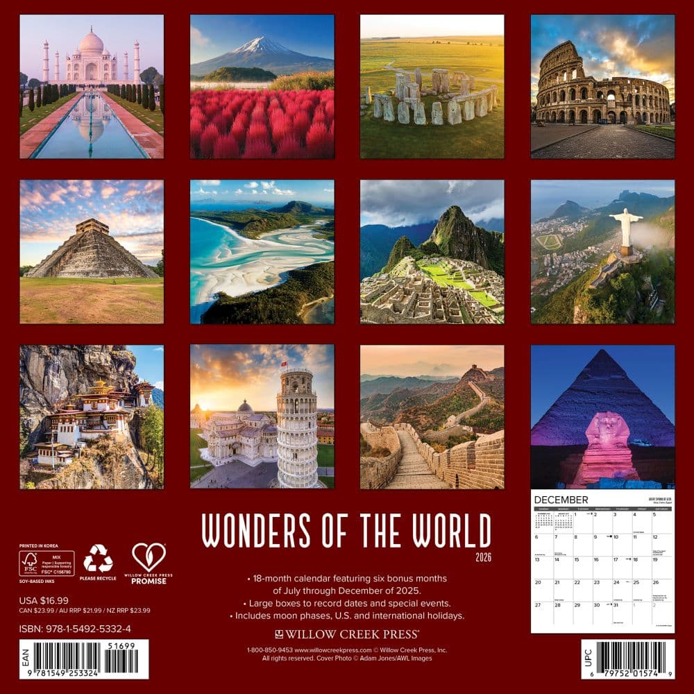 Wonders Of The World 2026 Wall Calendar First Alternate Image