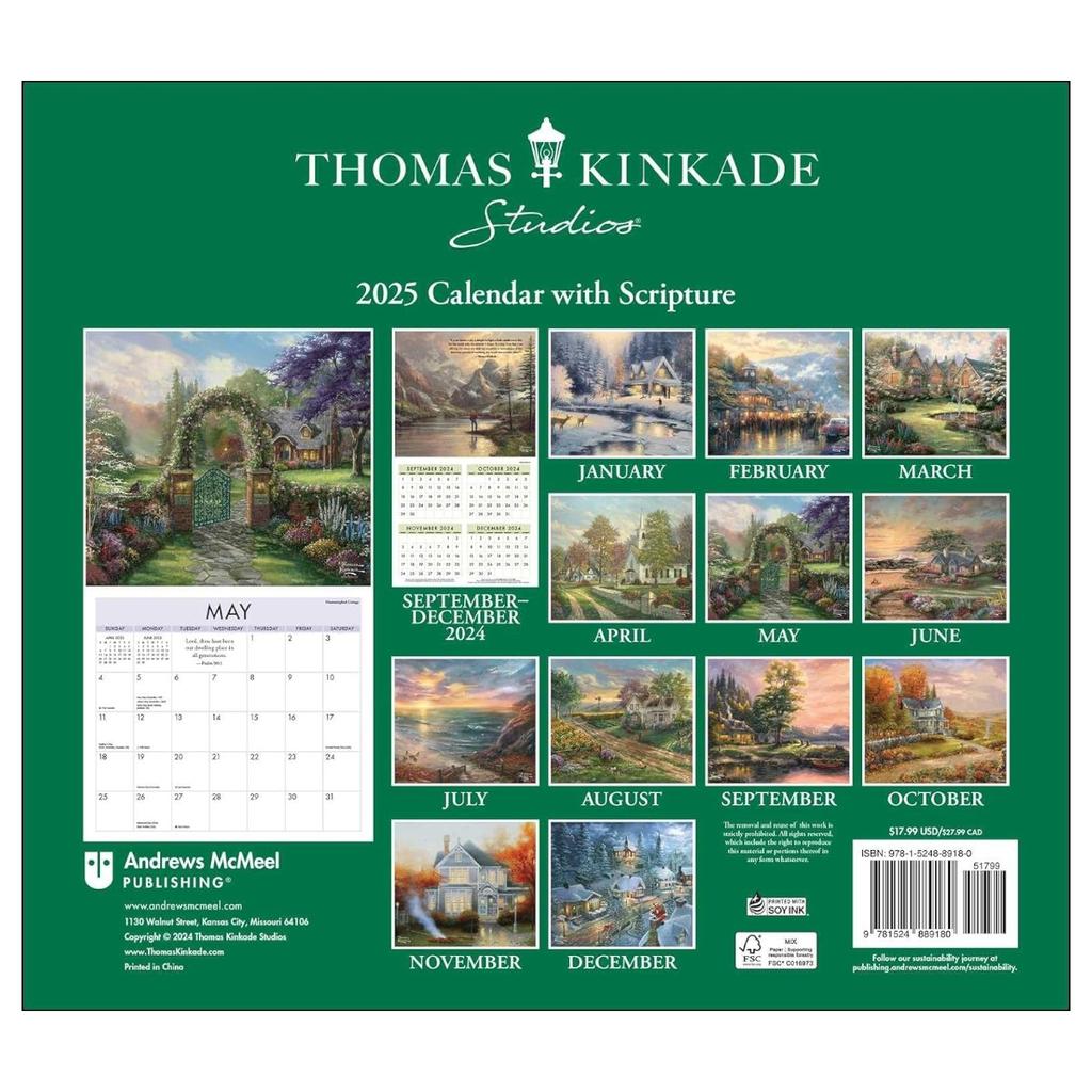 Kinkade Painter of Light Scripture 2025 Wall Calendar Back Cover