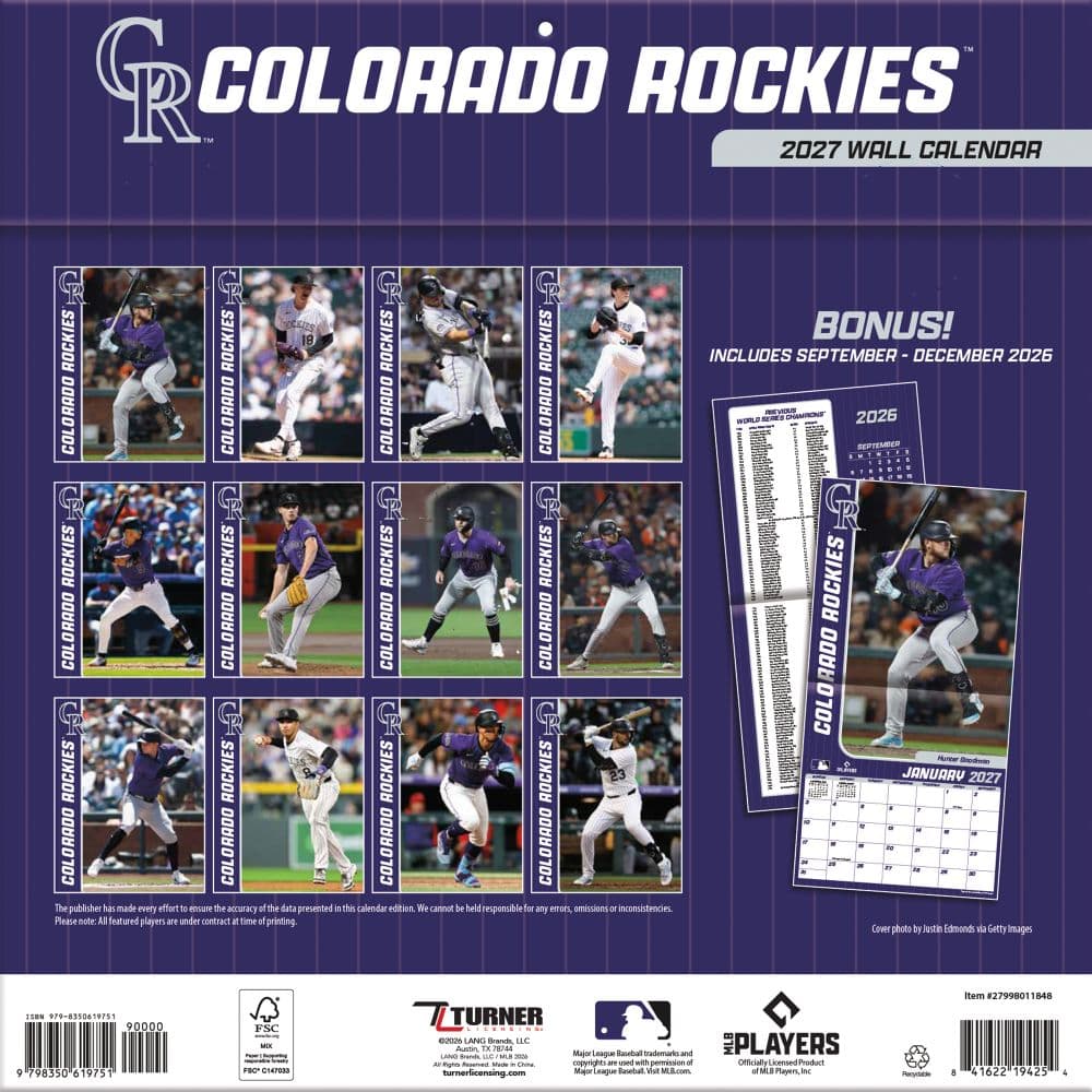 MLB Colorado Rockies 2027 Wall Calendar First Alternate Image
