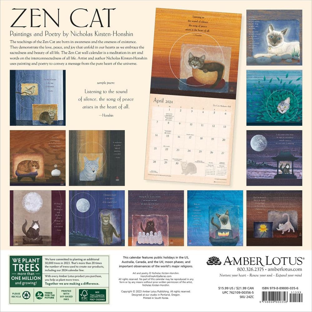 Zen Cat 2024 Wall Calendar back
