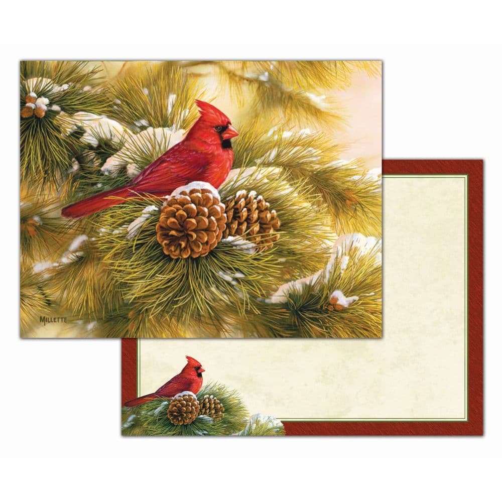 December Sawn Cardinal Boxed Christmas Cards (18 pack) w/ Decorative Box by Rosemary Millette