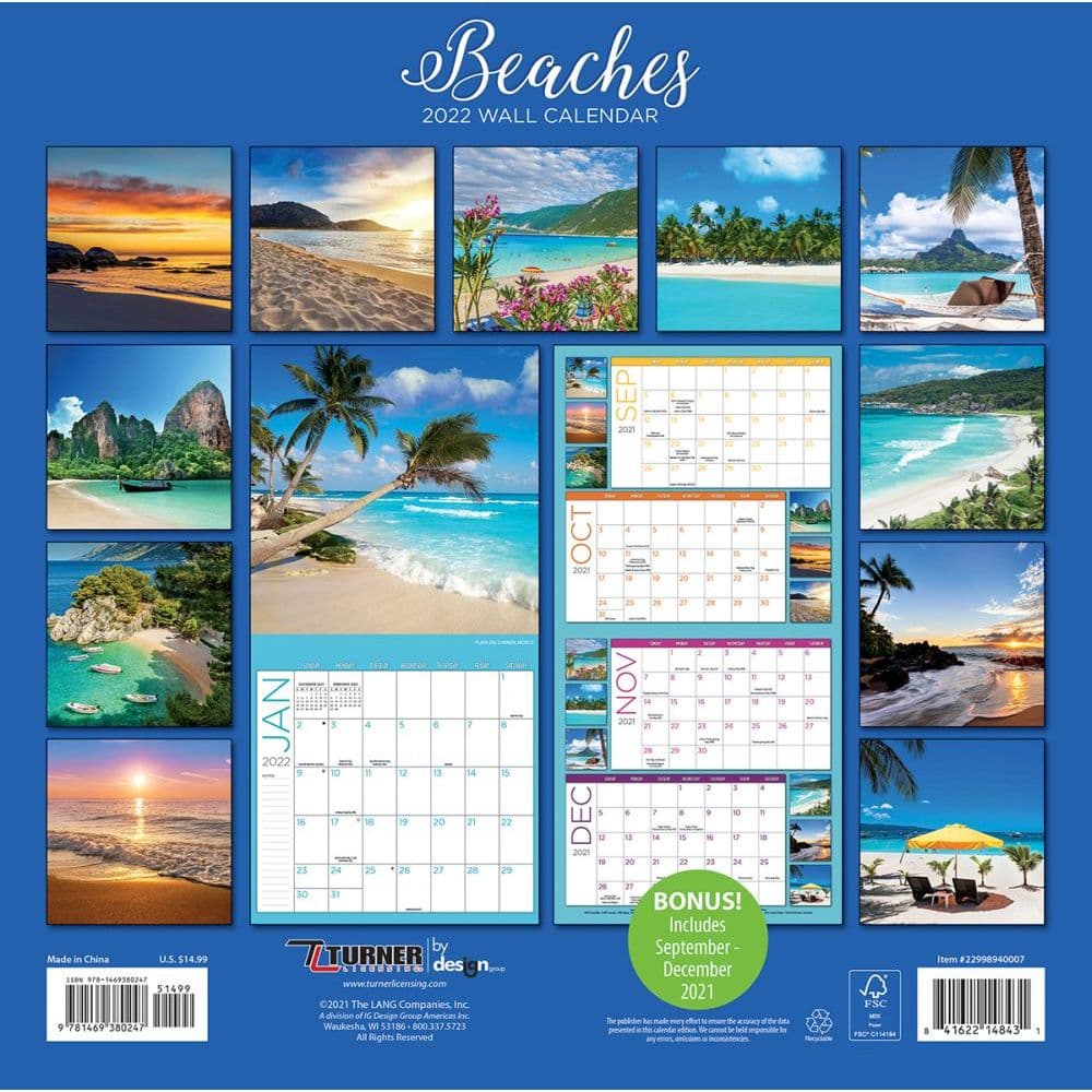 2020 Tropical Beaches 16 Month Wall Calendar 10" X 11" closed 