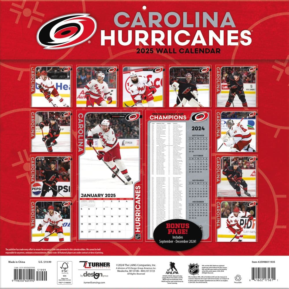 NHL Carolina Hurricanes 2025 Wall Calendar Third Alternate Image width="1000" height="1000"