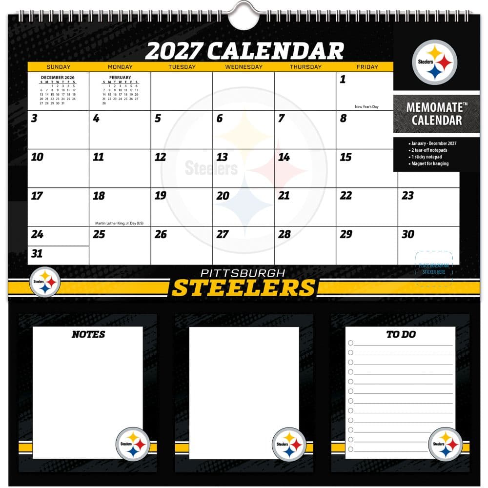 image NFL Pittsburgh Steelers 2027 Memomate Spiral Wall Calendar