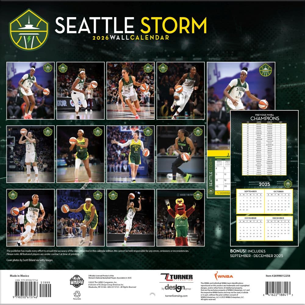 WNBA Seattle Storm 2026 Wall Calendar First Alternate Image
