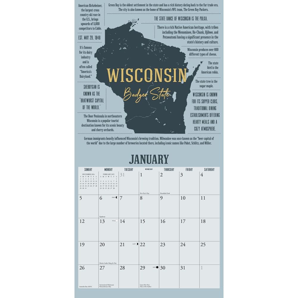 Road Trip Trivia 2025 Wall Calendar Wisconsin