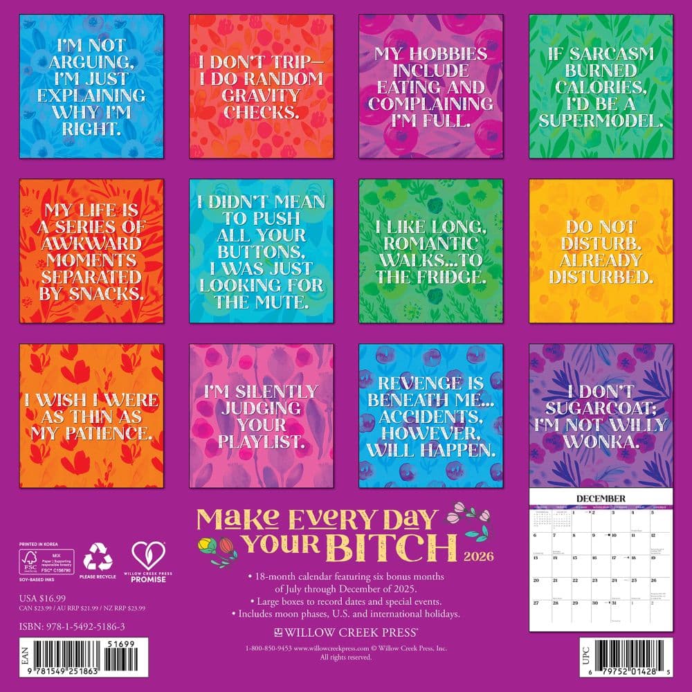 Make Every Day Your Bitch 2026 Wall Calendar First Alternate Image