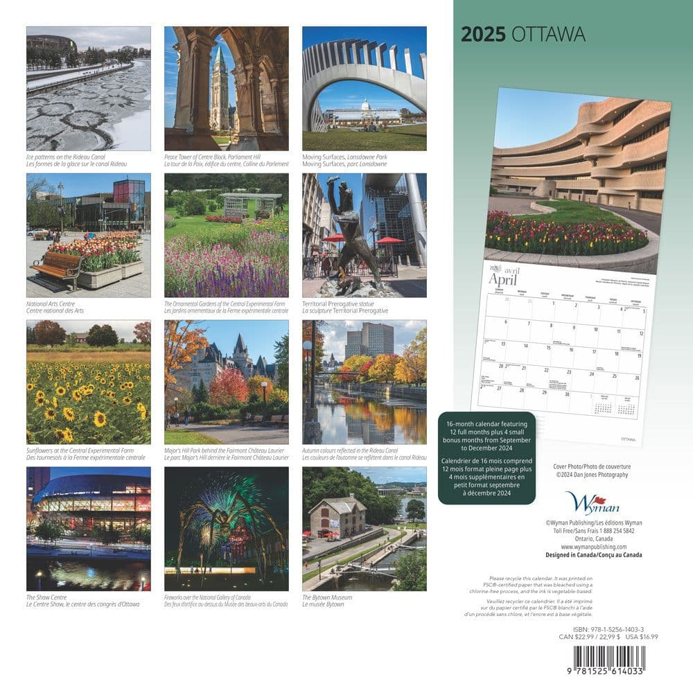 Ottawa 2025 Wall Calendar back cover of calendar