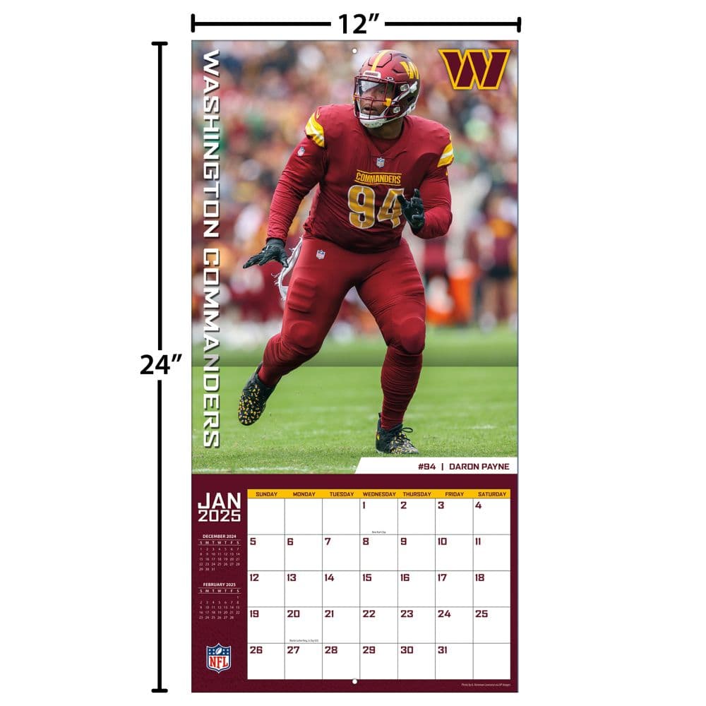 NFL Washington Football Team 2025 Wall Calendar size