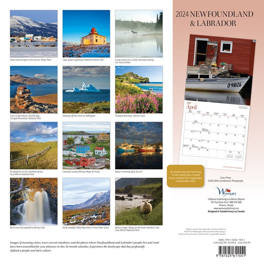 Newfoundland and Labrador 2024 Wall Calendar back