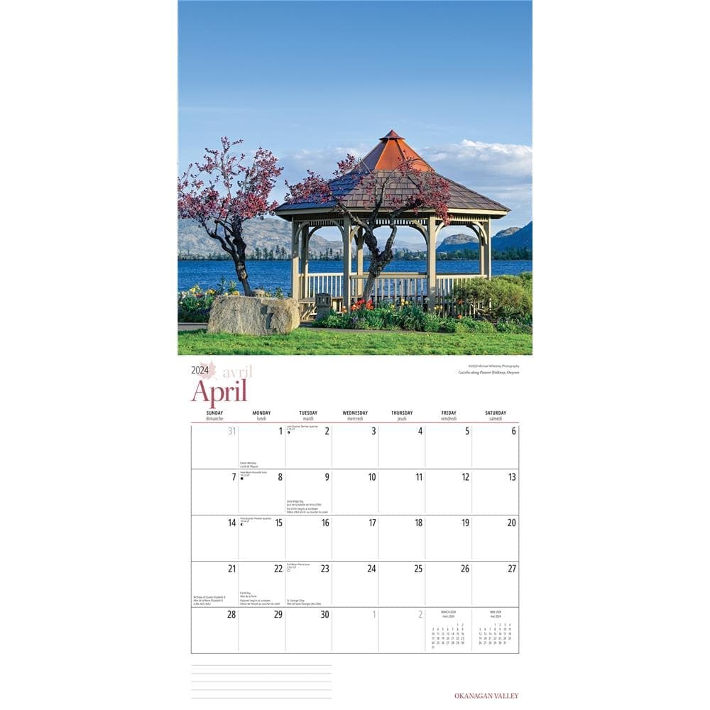 Okanagan Valley 2024 Wall Calendar April