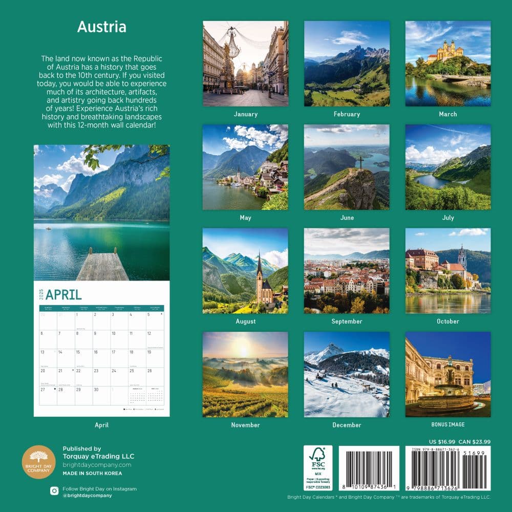 Austria 2025 Wall Calendar First Alternate Image width="1000" height="1000"