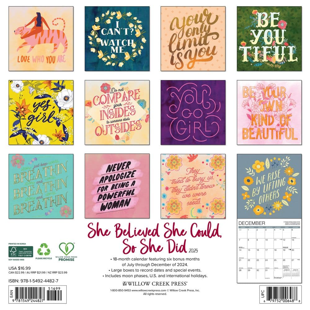 She Believed She Could So She Did 2025 Wall Calendar Alt1