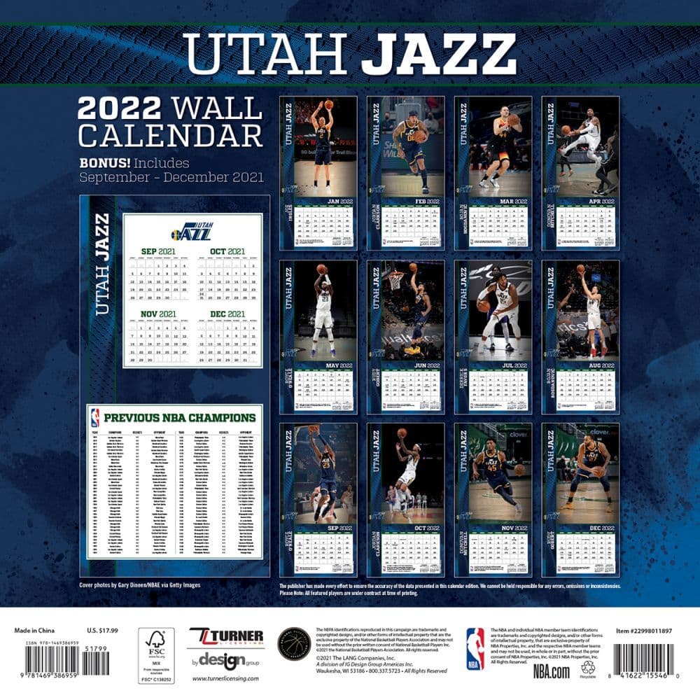Jazz 2022 Schedule Nba Utah Jazz 2022 Wall Calendar - Calendars.com