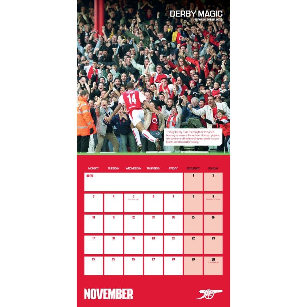 Arsenal Legends 2025 Wall Calendar interior 1