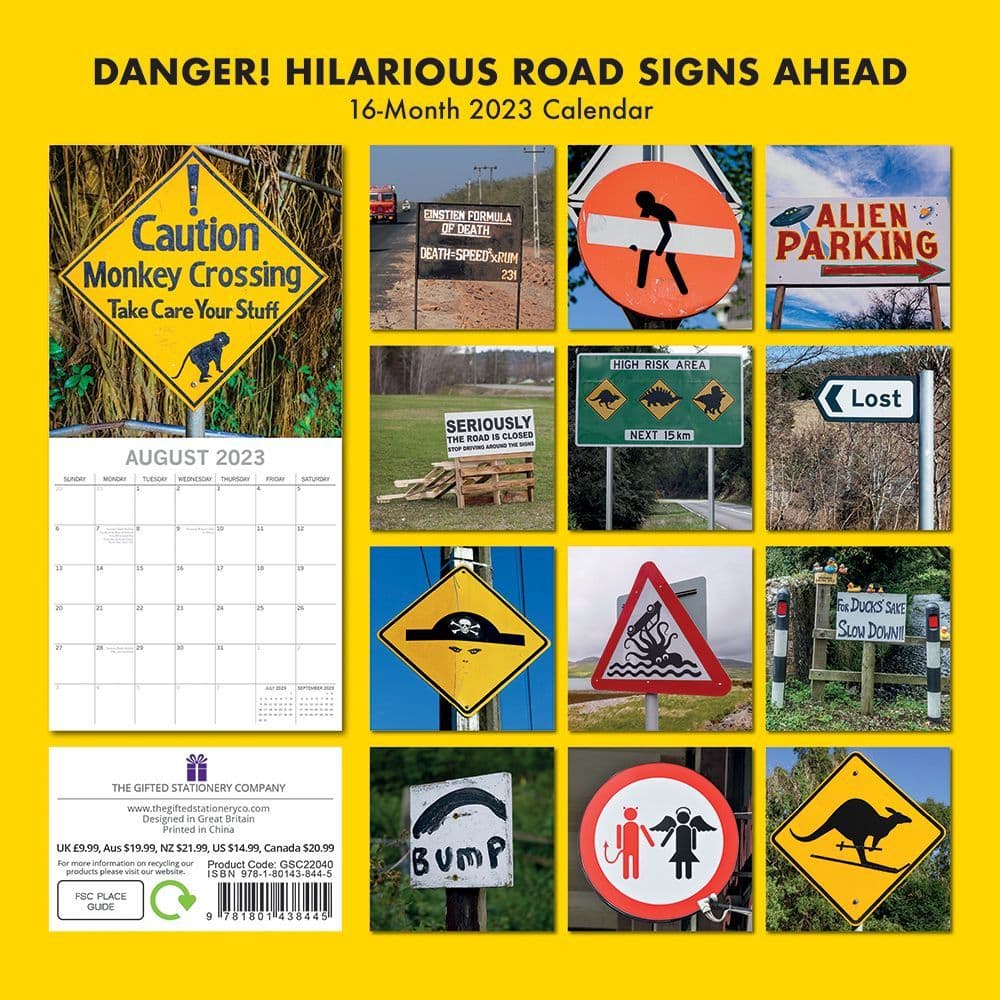 2023 Parking Calendar Danger Hilarious Road Signs 2023 Wall Calendar - Calendars.com