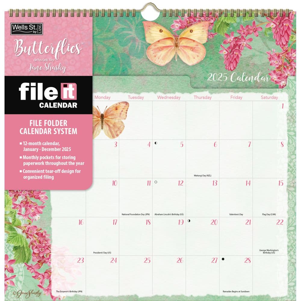 Butterflies by Jane Shasky 2025 File It Wall Calendar