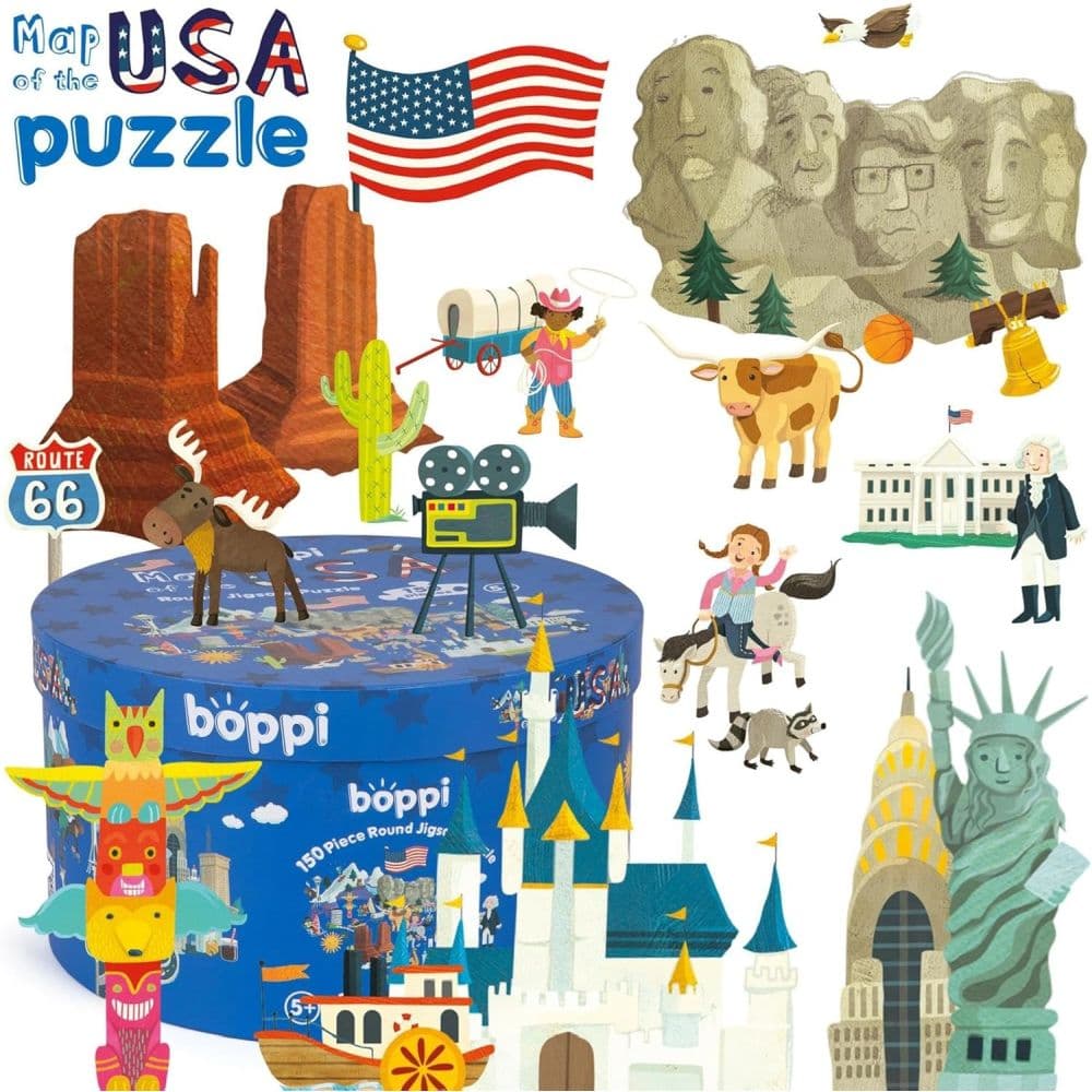 Map of USA 150 Piece Round Puzzle Eighth  Alternate Image