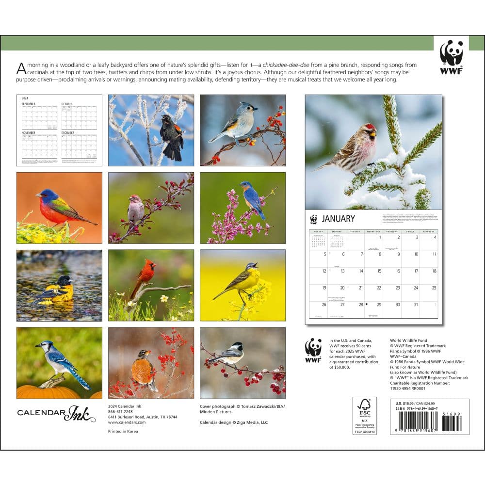 Songbirds WWF 2025 Wall Calendar First Alternate Image width="1000" height="1000"
