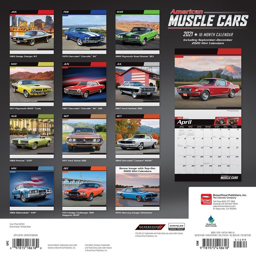 BrownTrout Full Color Pages & All Major Significant 2020 Camaro Wall Calendar 