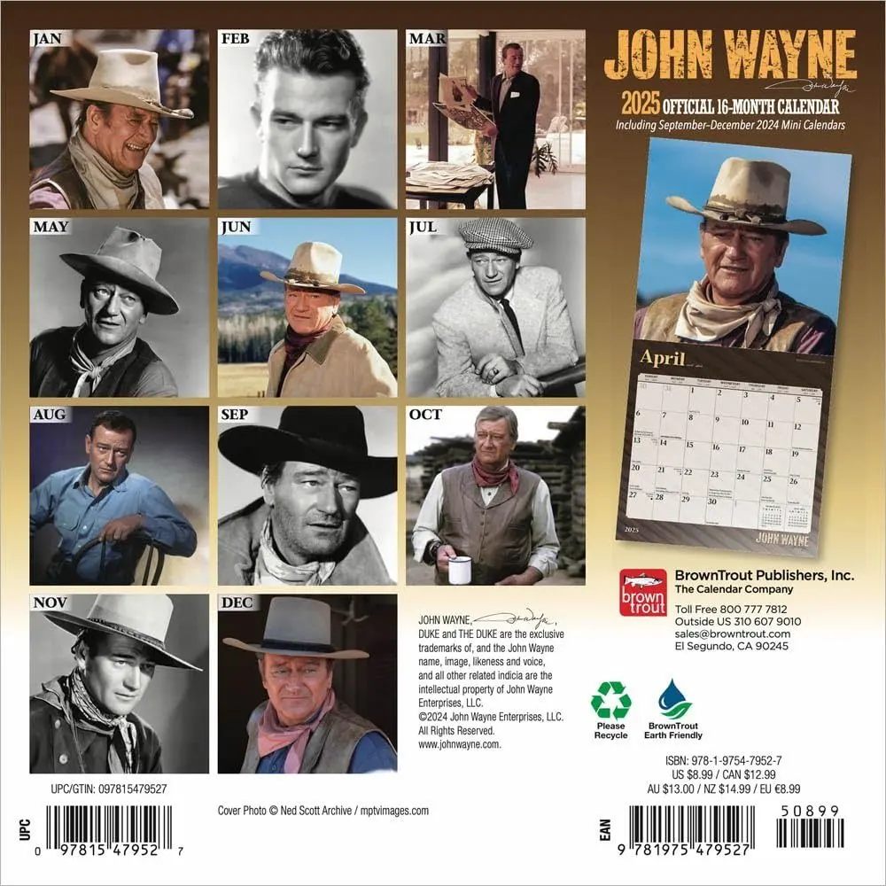 John Wayne 2025 Mini Wall Calendar