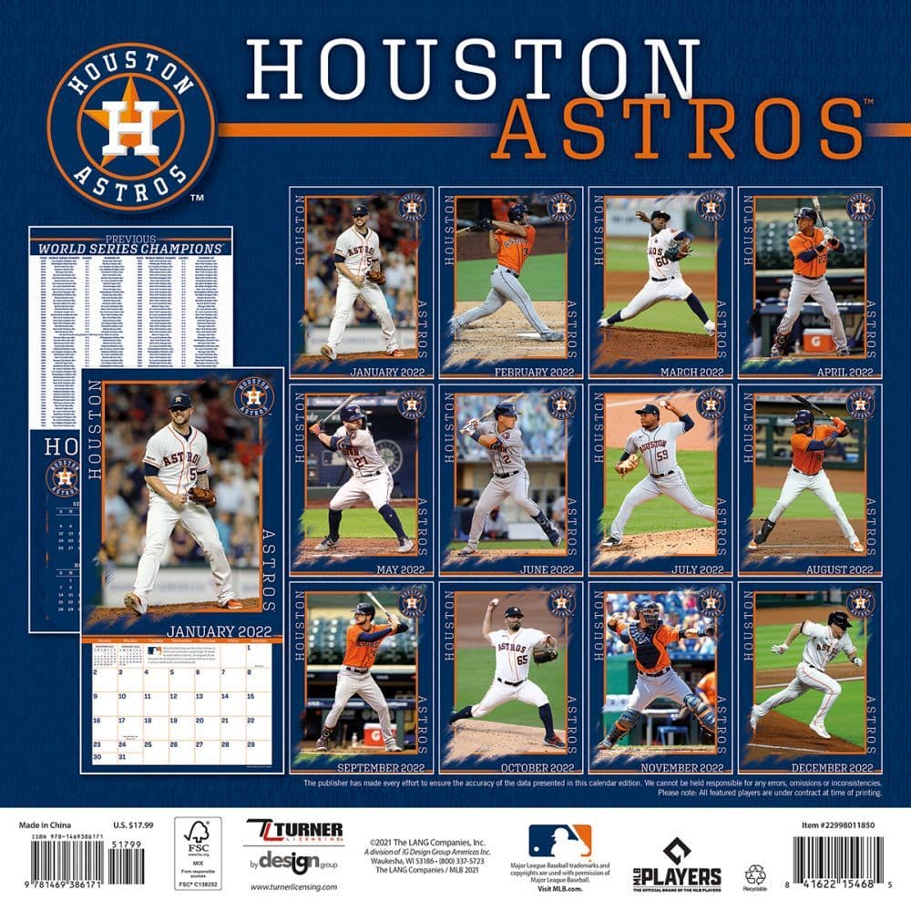 Mlb 2022 Calendar Mlb Houston Astros 2022 Wall Calendar - Calendars.com