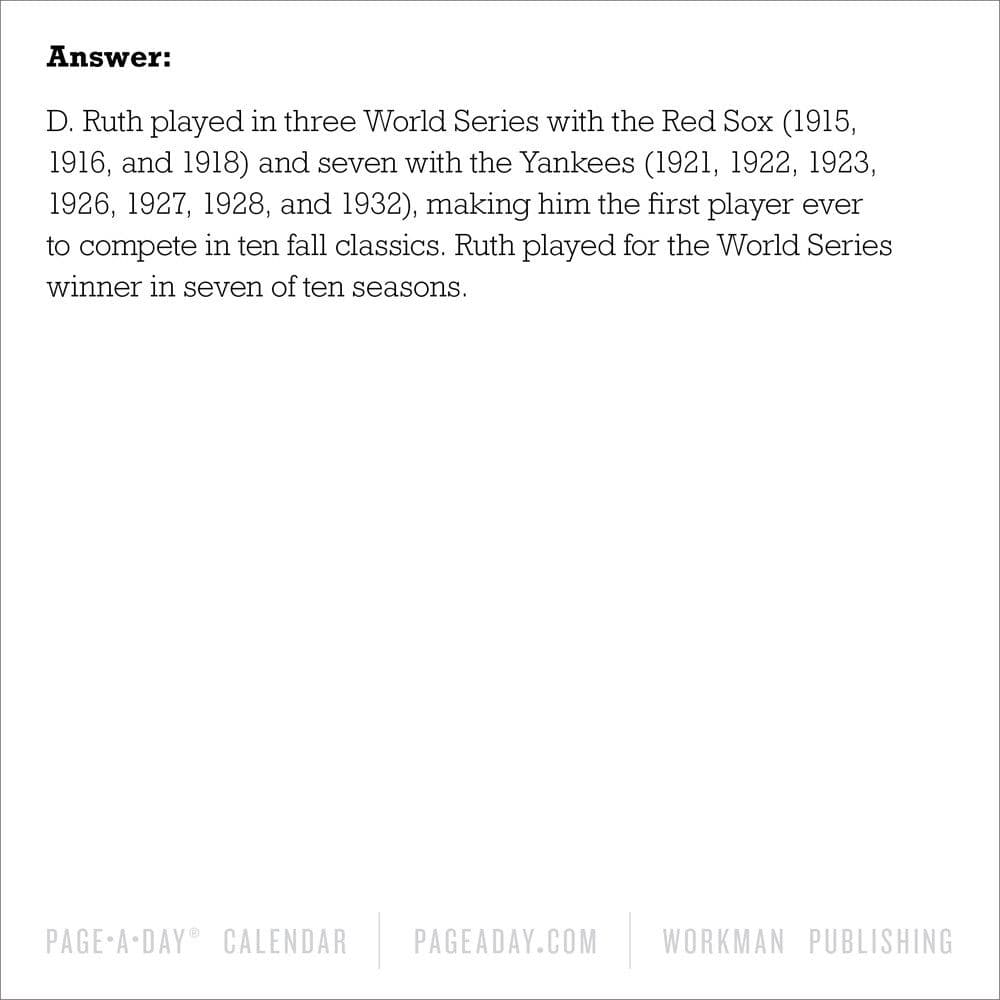 Baseball Trivia 2025 Desk Calendar