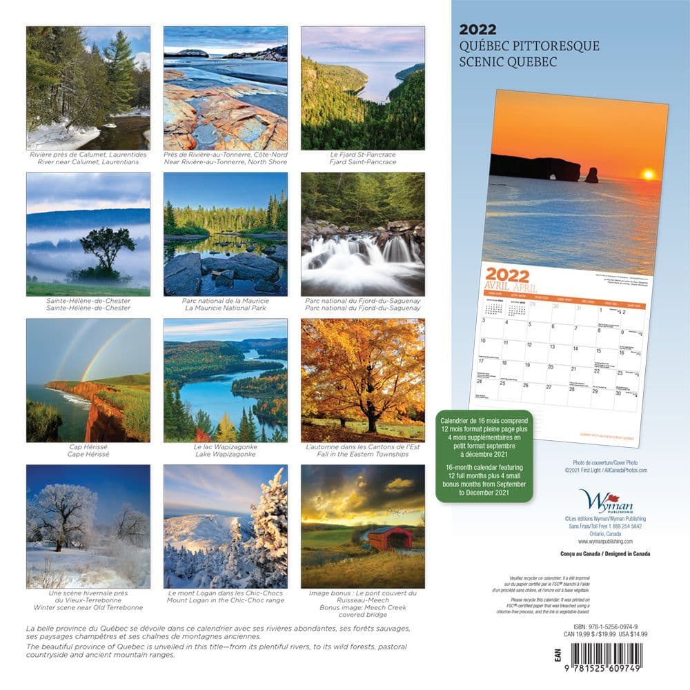 Quebec Wild & Scenic 2022 Wall Calendar - Calendars.com