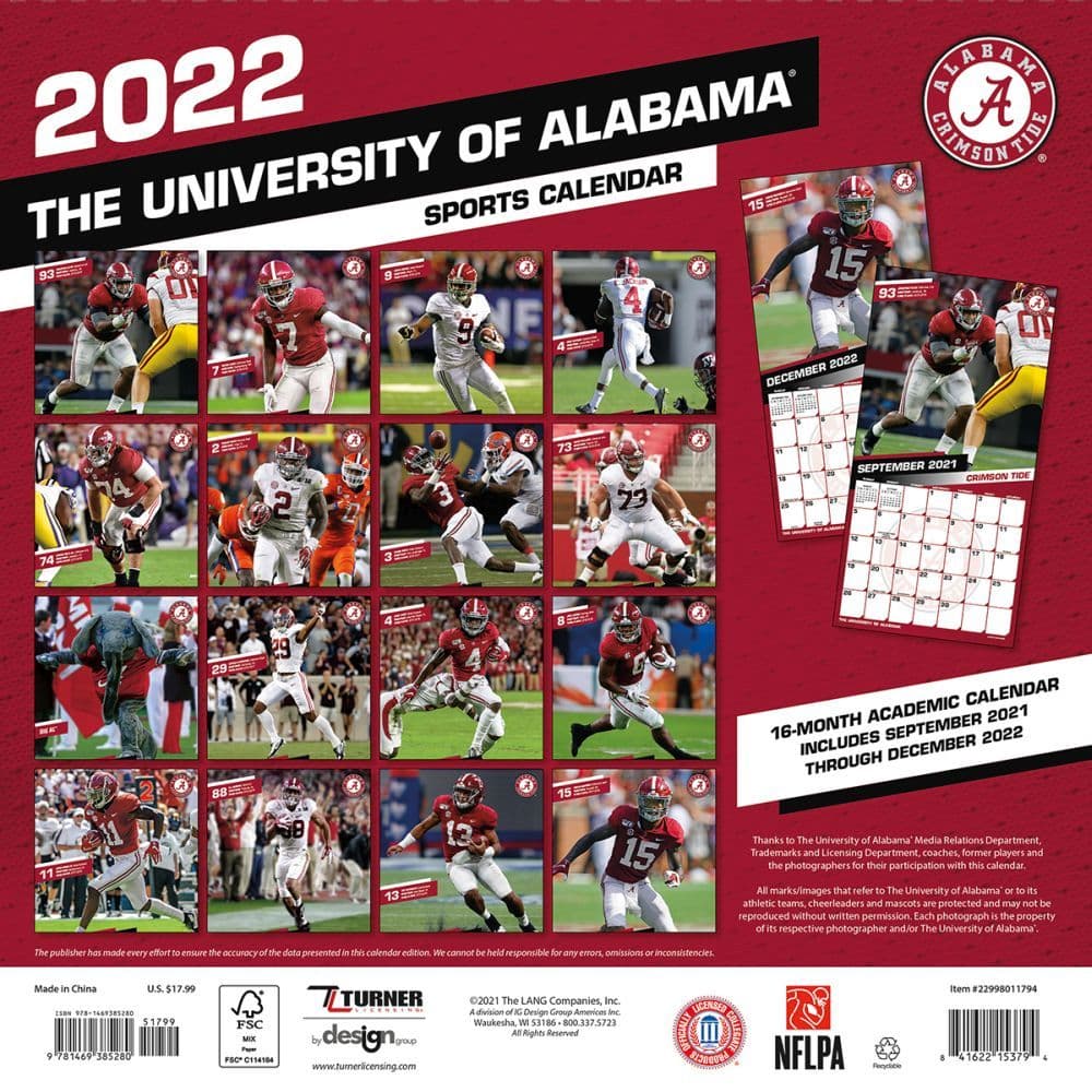 Roll Tide Schedule 2022 Alabama Crimson Tide 2022 Wall Calendar - Calendars.com