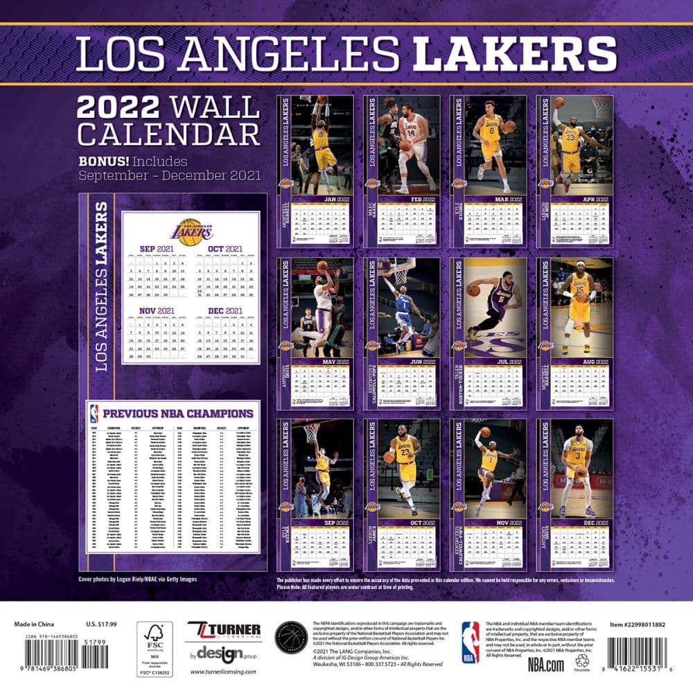 Los Angeles Lakers 2022 Wall Calendar - Calendars.com