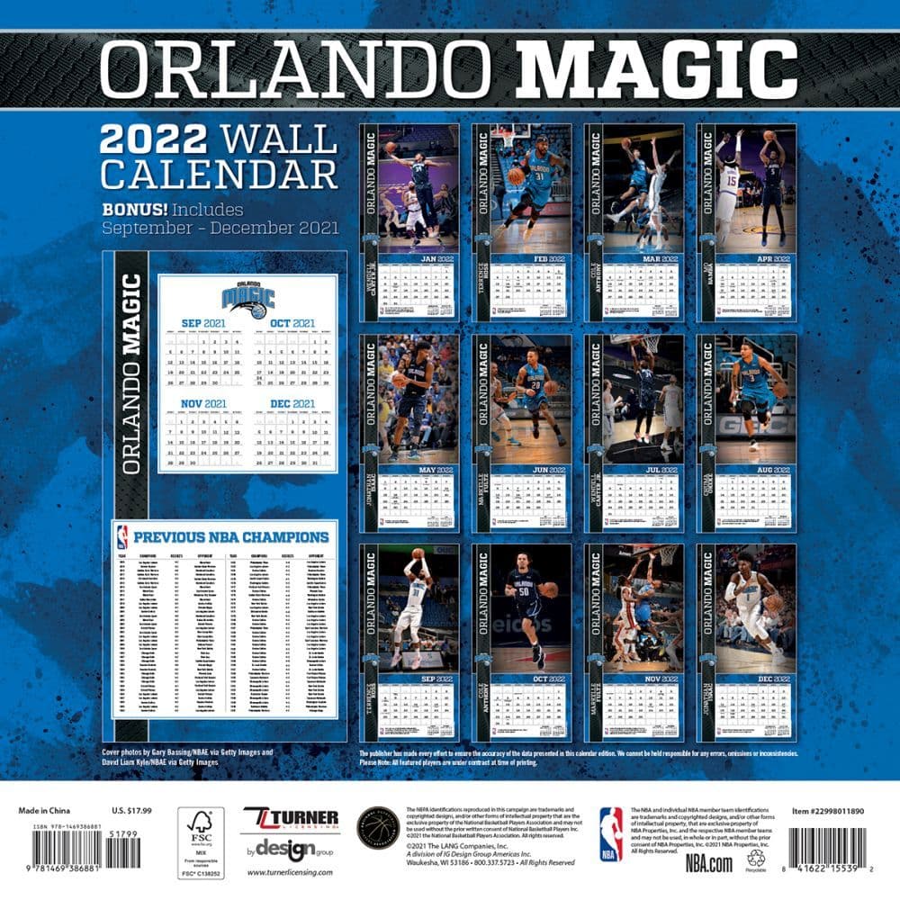 Nba Orlando Magic 2022 Wall Calendar Calendars Com