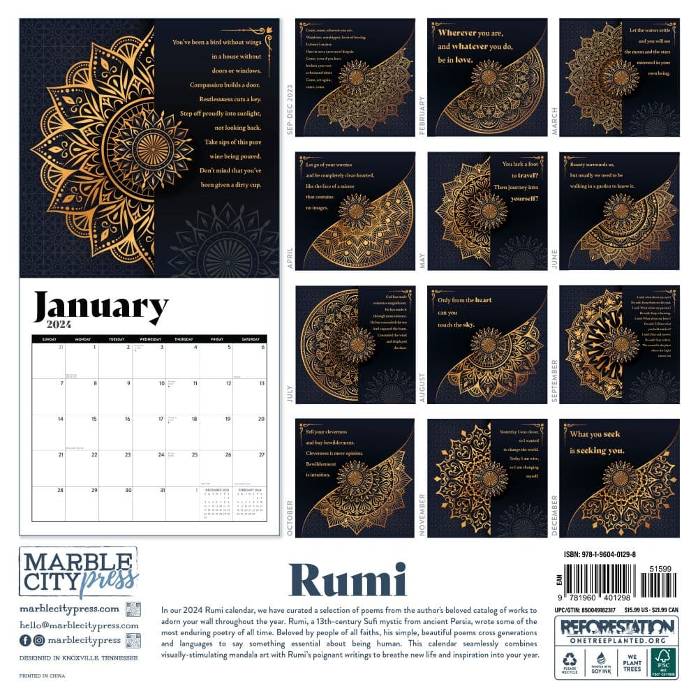 Rumi Quotes 2024 Wall Calendar