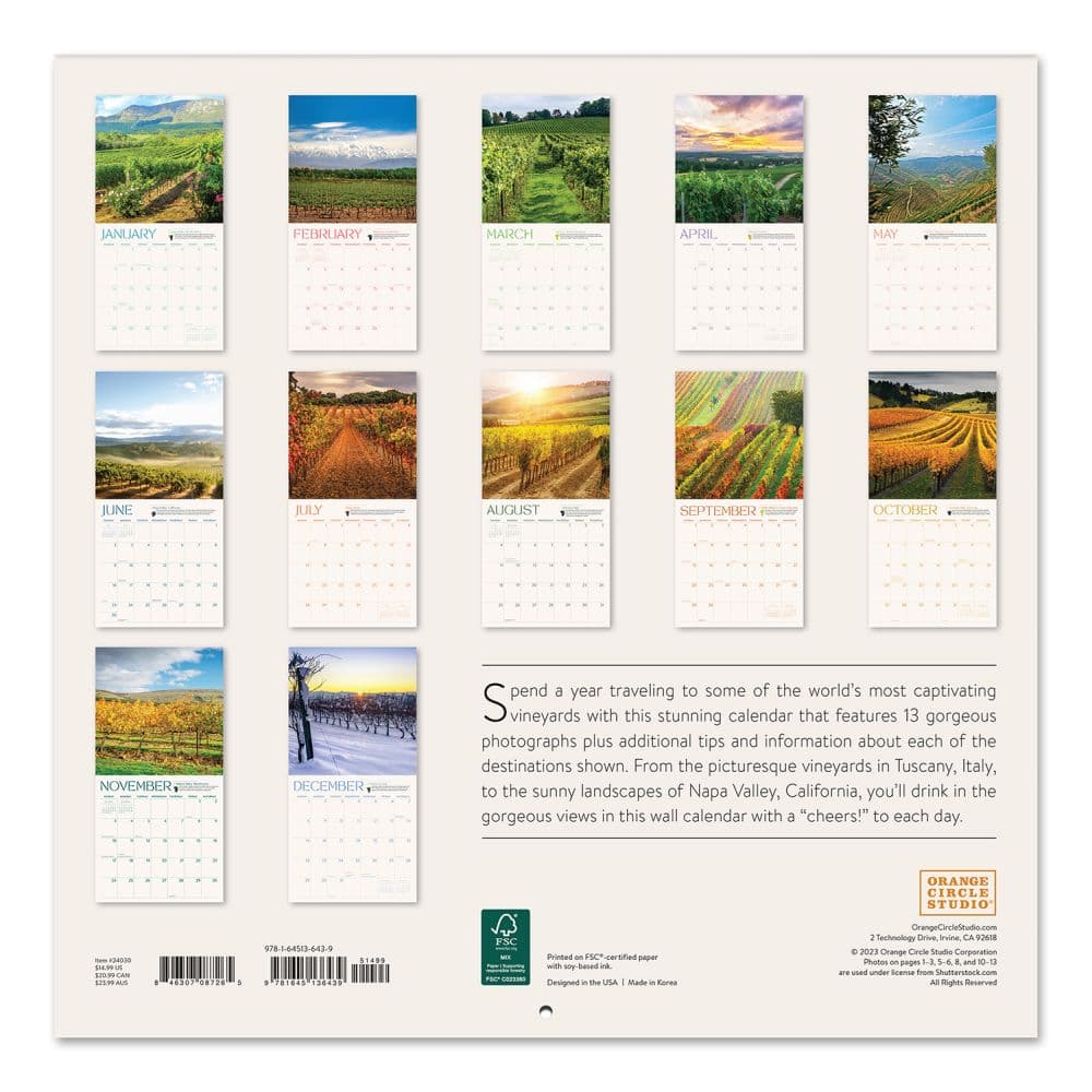 Vineyards Around The World 2024 Wall Calendar