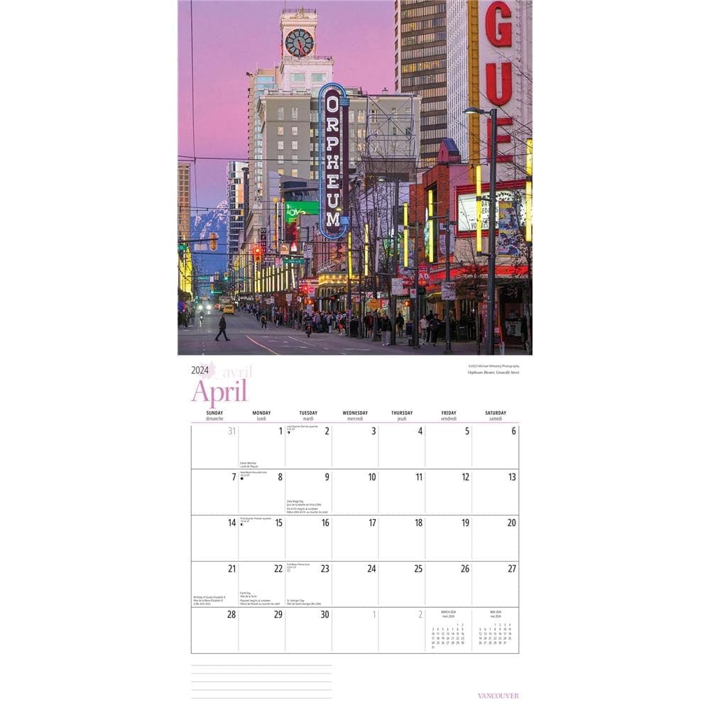 Vancouver 2024 Wall Calendar April