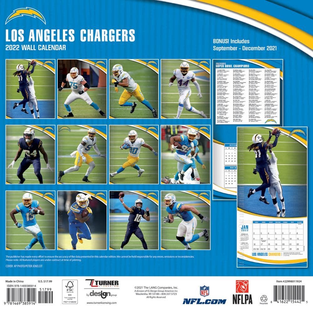La Chargers Schedule 2022 Los Angeles Chargers 2022 Wall Calendar - Calendars.com