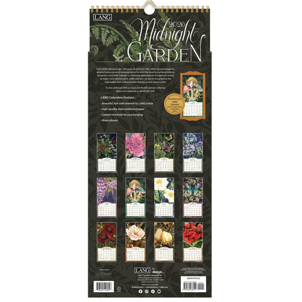 Midnight Garden 2026 Vertical Wall Calendar, 8'' X 15.8'', 12-Month Calendar with Stapled Binding