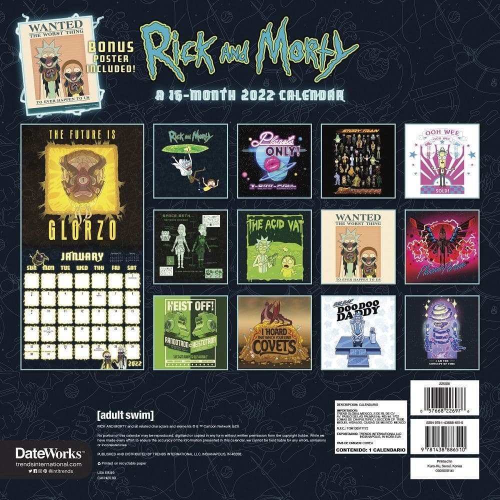 Rick And Morty Wall Calendar 2022 Rick & Morty Exclusive 2022 Wall Calendar With Collectors Print - Calendars .Com