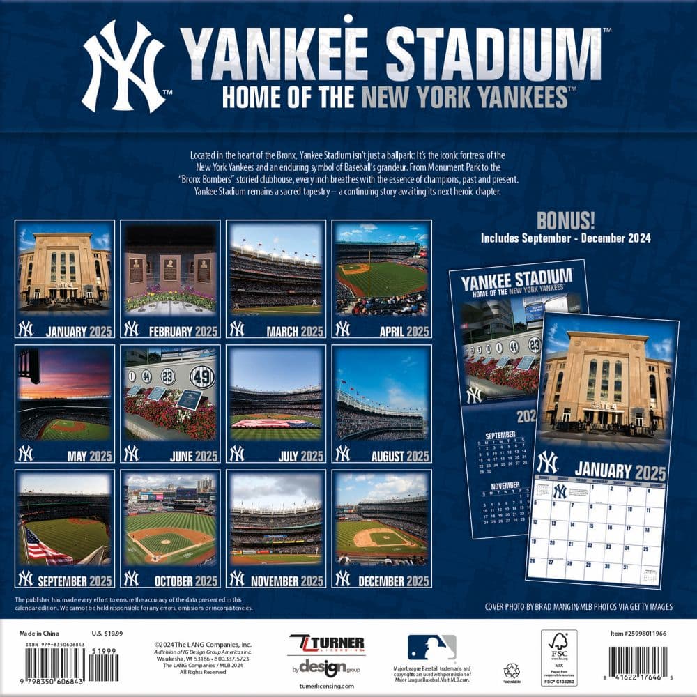 MLB Yankee Stadium 2025 Wall Calendar First Alternate Image