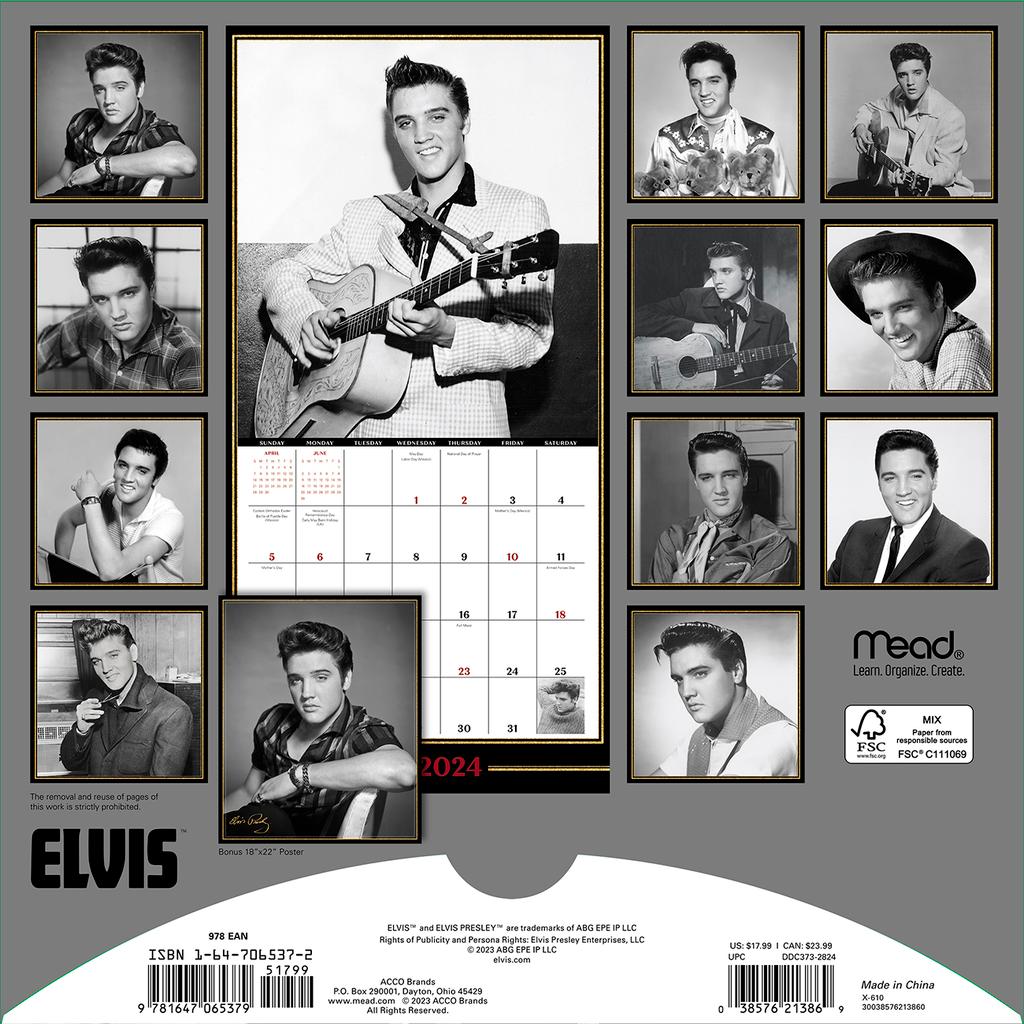 Elvis Presley 2024 Wall Calendar with Poster Alt1