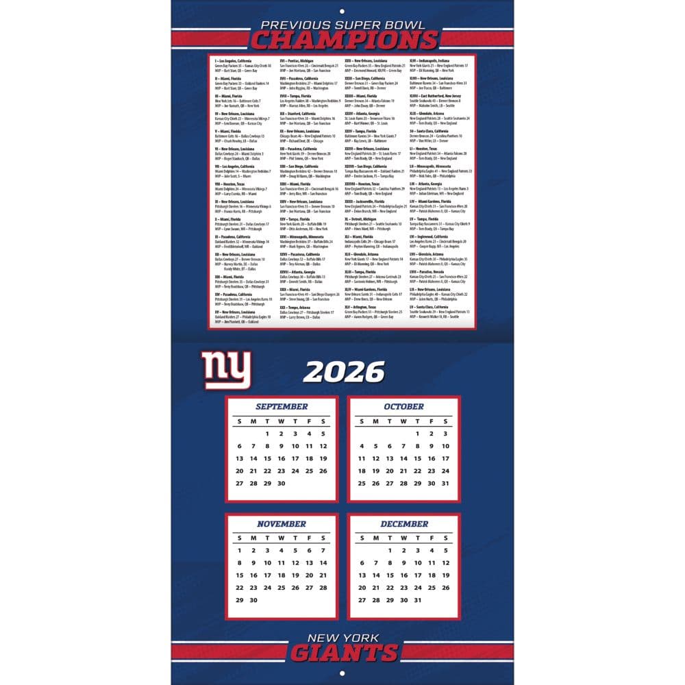 NFL New York Giants 2027 Wall Calendar Second Alternate Image
