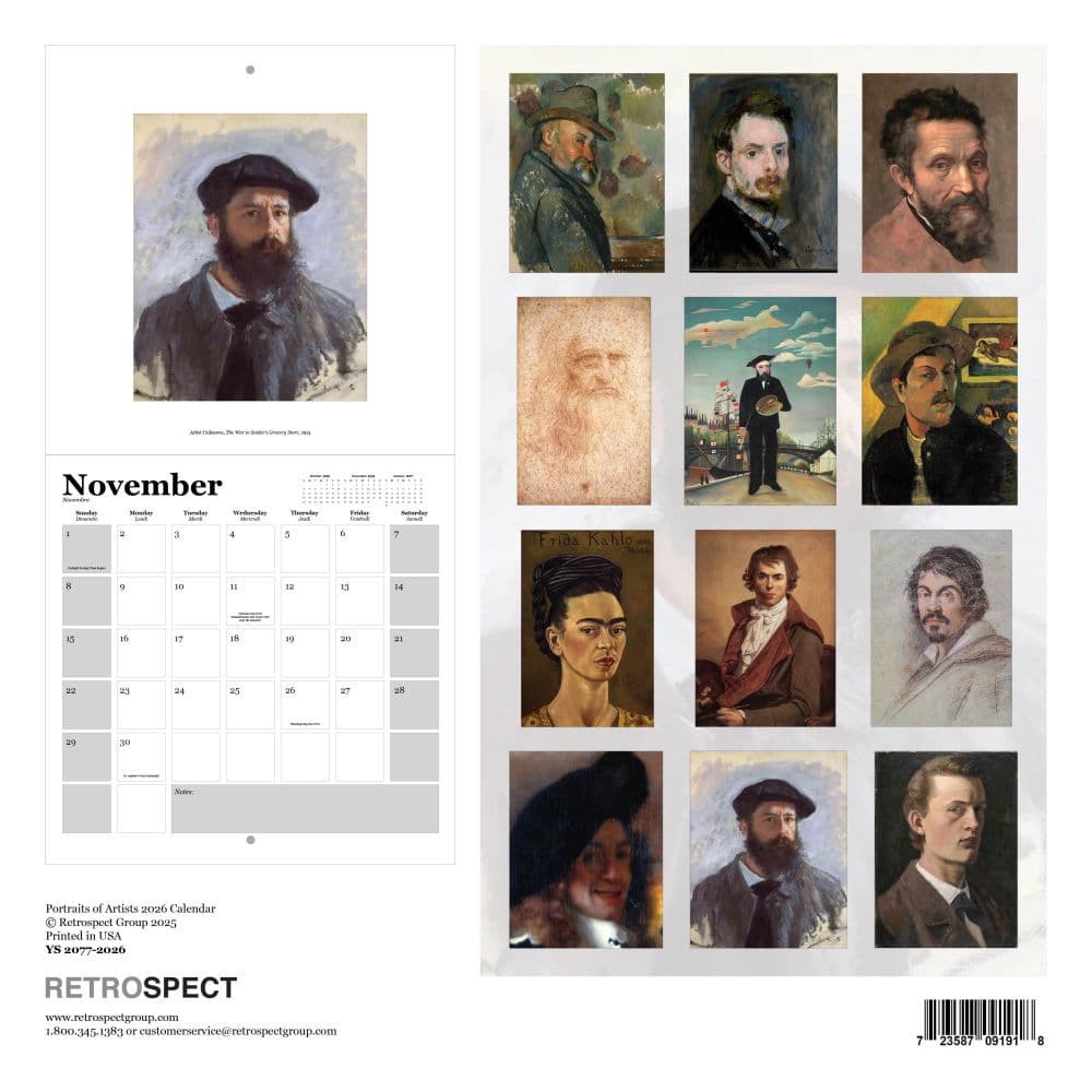 Portraits of Famous Artists 2026 Wall Calendar First Alternate Image